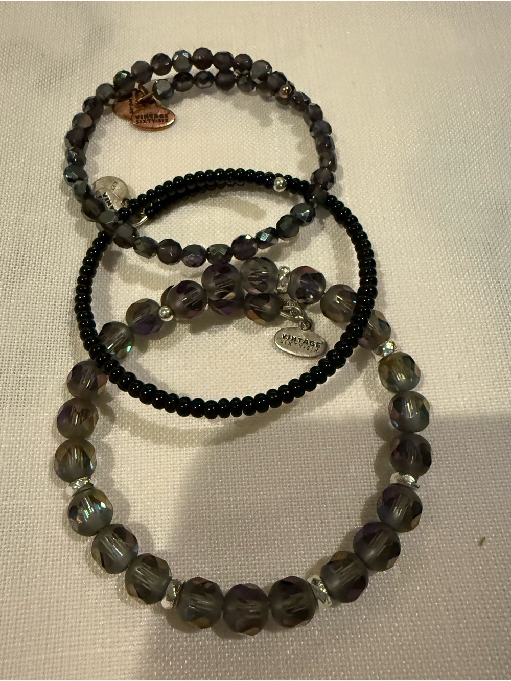 Alex and Ani Gray and Black Beaded Bracelet Set